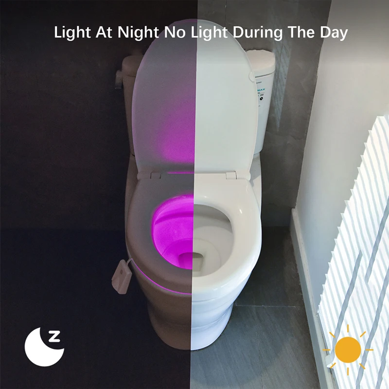 Motion Sensor Toilet Night Light Home Toilet Lamp Bathroom Body 8-Color Changes for Shower Room Closes tool Home Decor