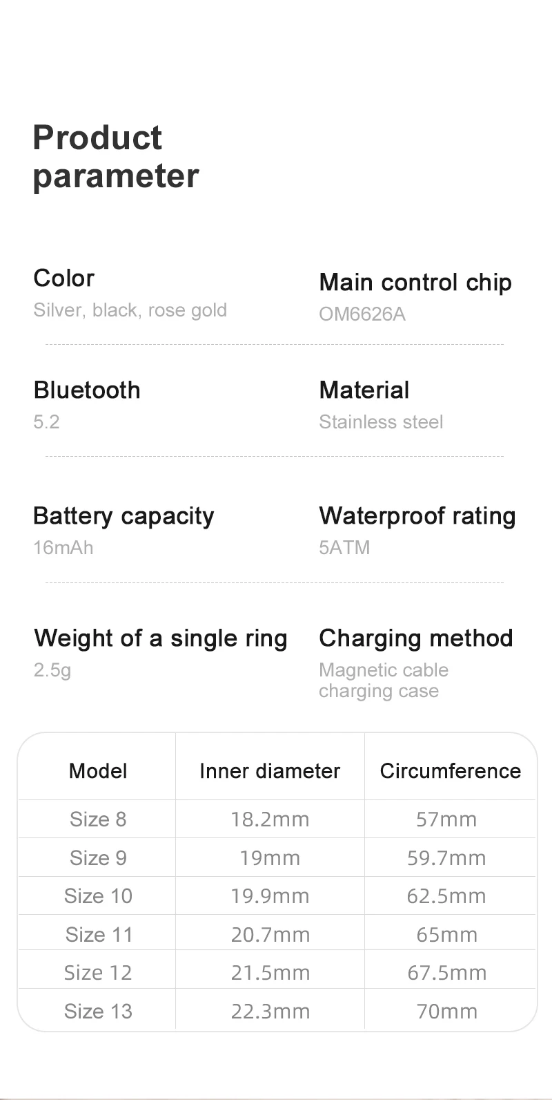 R13 Smart Ring Men Women with Charging Case,Heart Rate Blood Oxygen,Skin Temperature Monitor,5ATM Waterproof For Android iOS - Image 11