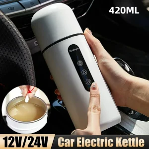 420ml Portable Car Heating Cup Electric Kettle 304 LED Smart Temperature Control Warmer Stirring Cup Heating Bottle Mixing Cup