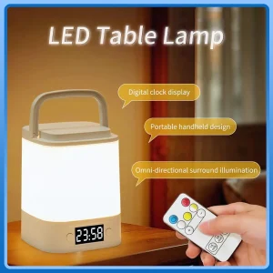 Rechargeable LED Night Light 3 Colors Dimmable Sleeping Bedside Lamp With Clock Time Display Remote Control Bedroom Table Lamp