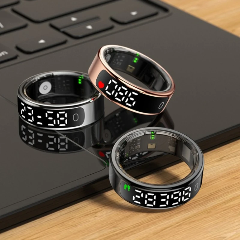 R13 Smart Ring Men Women with Charging Case,Heart Rate Blood Oxygen,Skin Temperature Monitor,5ATM Waterproof For Android iOS